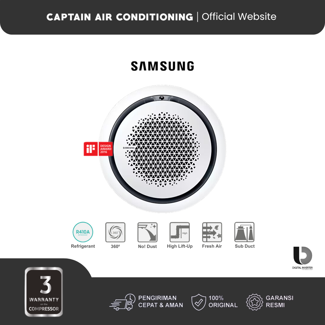 SAMSUNG AC Cassette Inverter 360° AC071FE6D 3 PK (1 Phase) - White