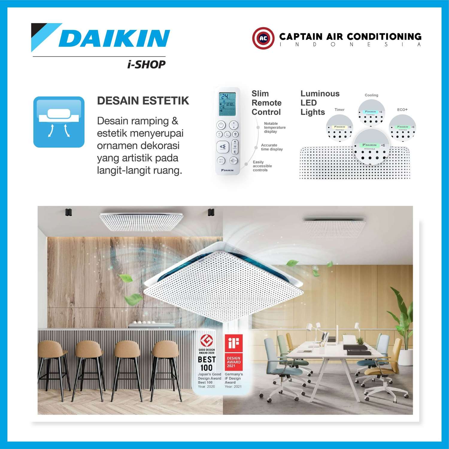DAIKIN AC Cassette SkyAir Kiriu Smart Inverter FCFG-100 4 PK - Wired