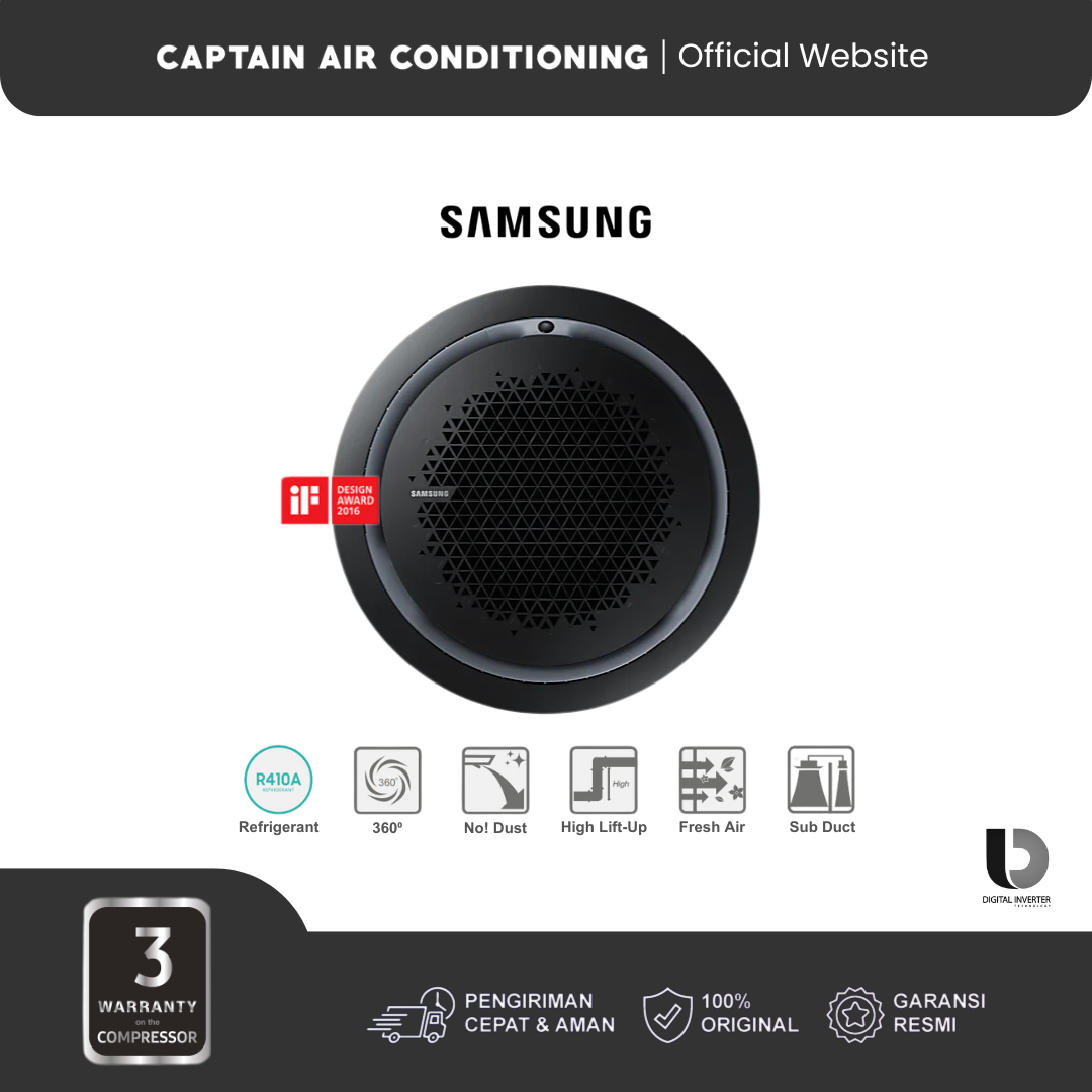 SAMSUNG AC Cassette Inverter 360° AC100FE6D 4 PK (3 Phase) - Black