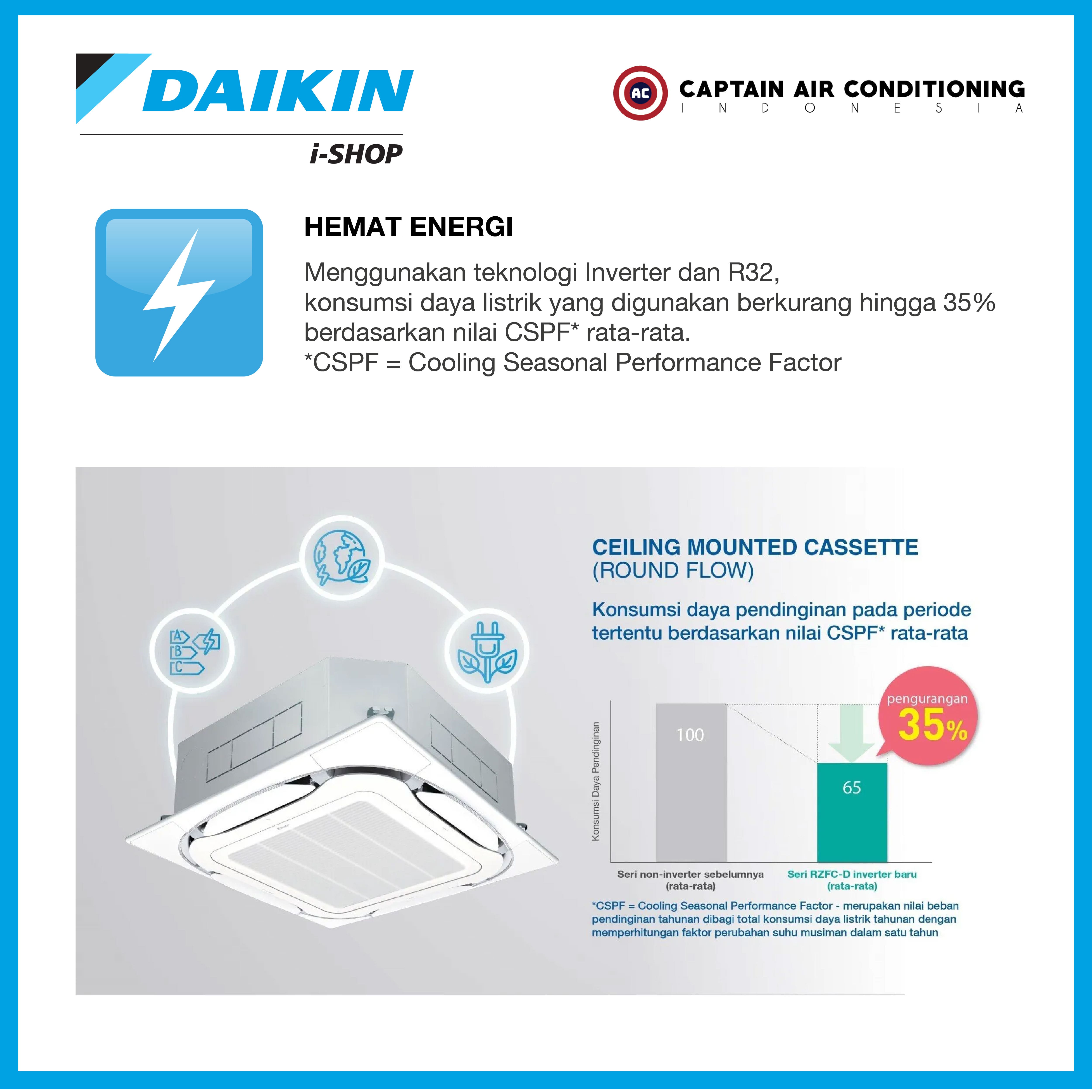 DAIKIN AC Cassette SkyAir Inverter FCFC-85 3.5 PK (3 Phase) - Wired