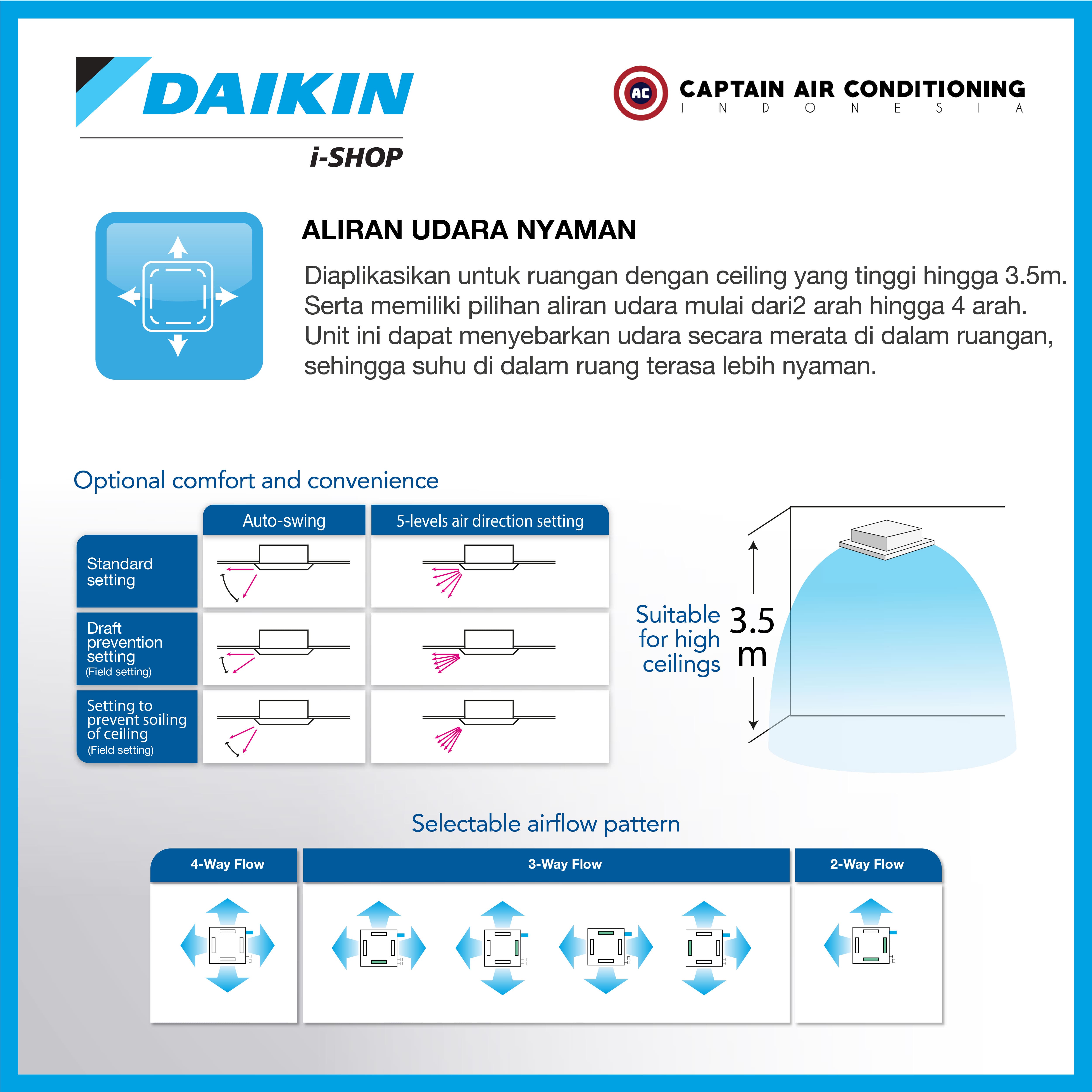 DAIKIN AC Mini Cassette SkyAir Inverter FFFC-71 3 PK (3 Phase) - Wired