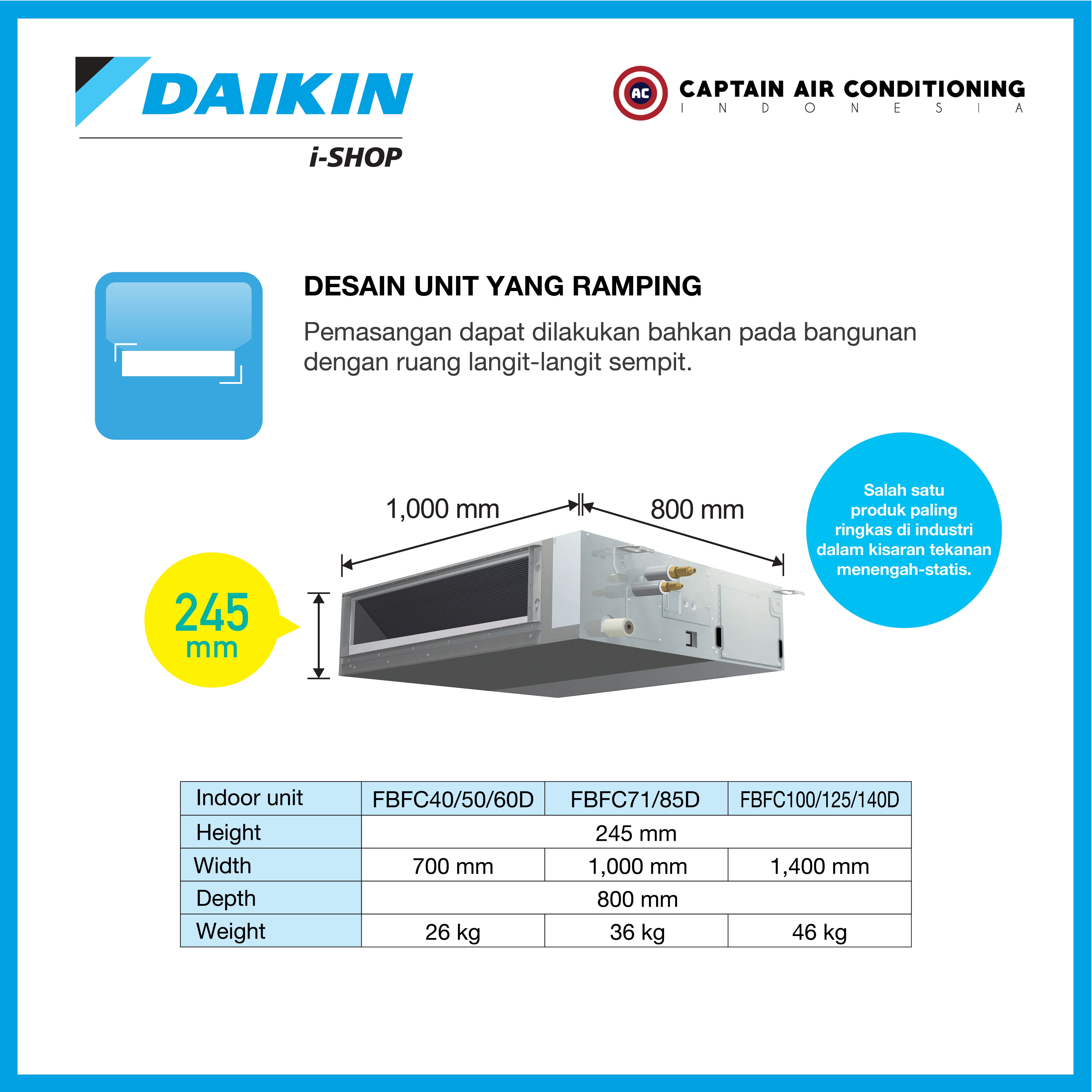 DAIKIN AC Duct Middle Static SkyAir Inverter FBFC-100 4 PK (3 Phase) - Wired